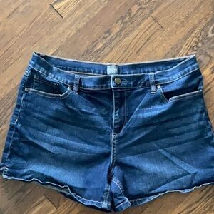 New York & Company Blue Jean Shorts Mid-Thigh Cutoff